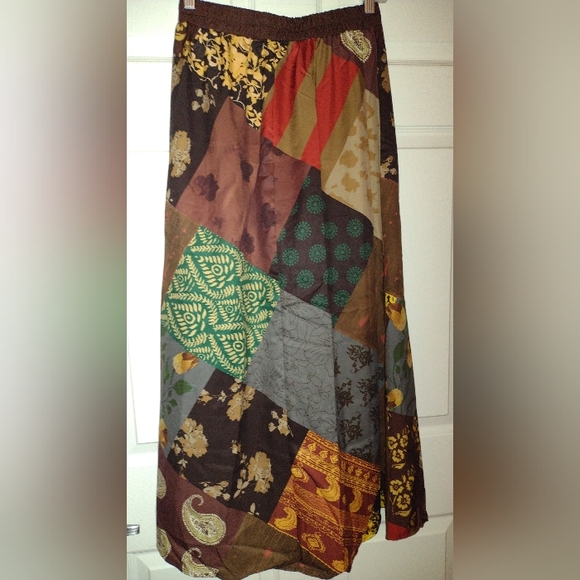 Flowy boho patchwork maxi skirt, Sz M - Picture 2 of 5